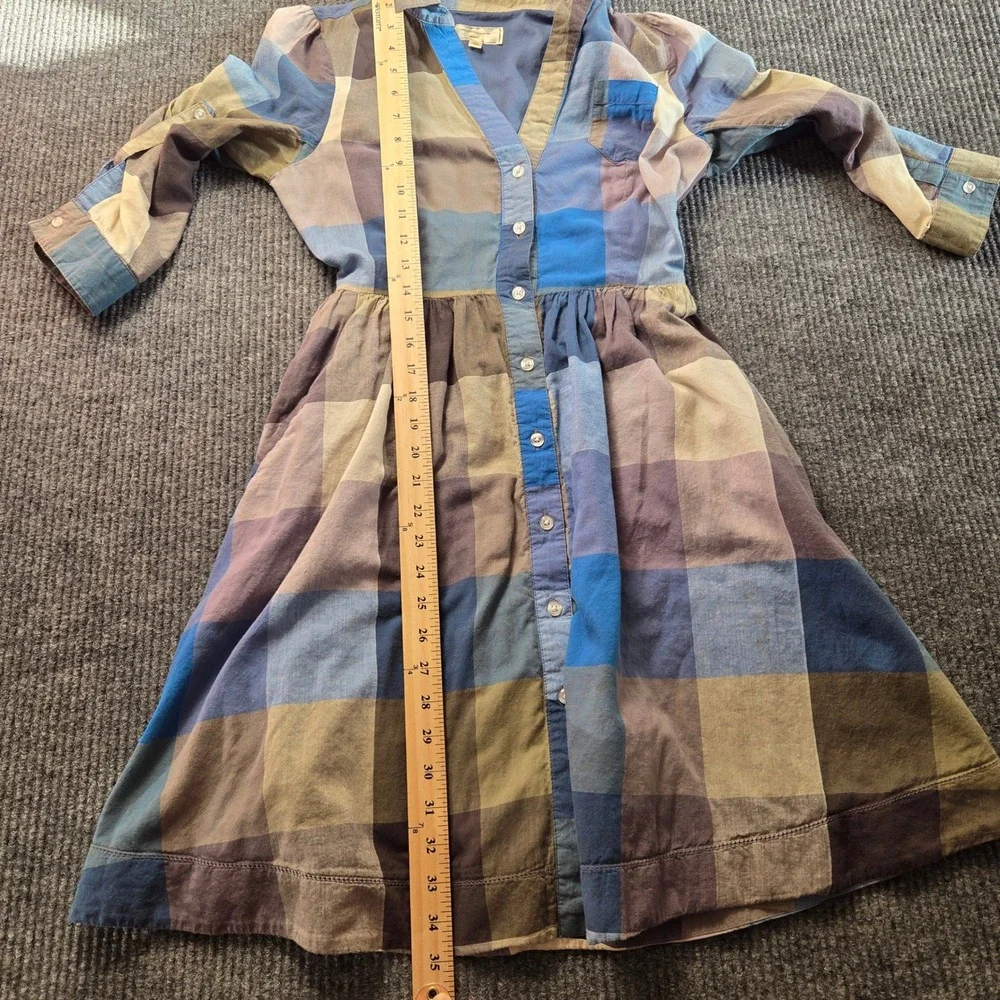 Moulinette Soeurs Plaid Dress Womens 4 Blue Multi Cotton Fit Flare Anthropologie